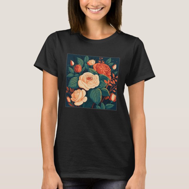 Florist Roses Pattern Illustration Flowers Leaf Wo T-Shirt (Front)