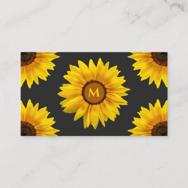 Florist sunflower monogram calligraphy QR-Code Business Card (Front)