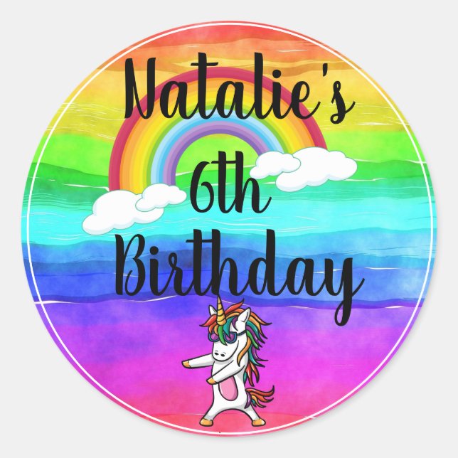 Floss Dance Unicorn Rainbow Birthday Classic Round Sticker (Front)