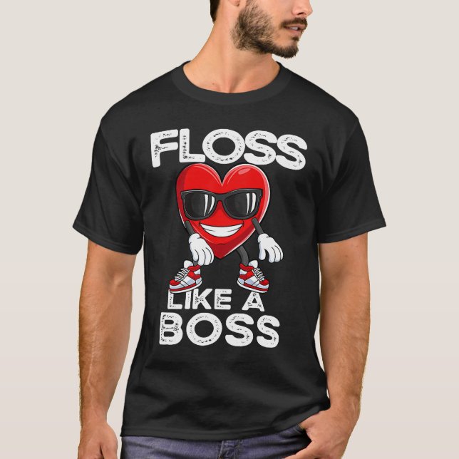 Floss Like a Boss Hearts Valentines Day Boys Girls T-Shirt (Front)