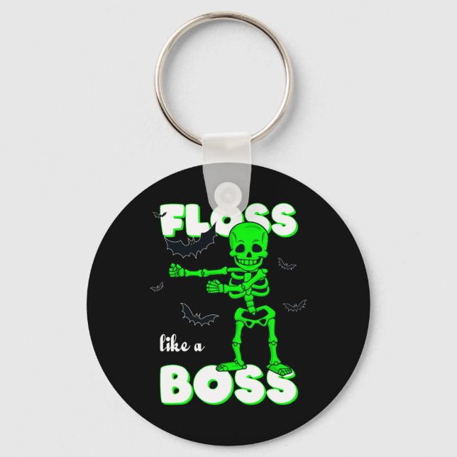 Floss Like A Boss Skeleton Halloween Boys Girls Ki Key Ring (Front)