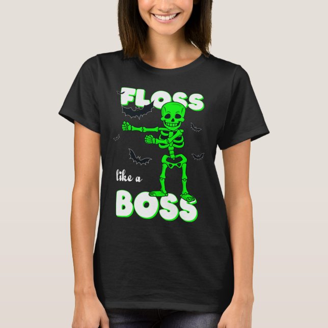 Floss Like A Boss Skeleton Halloween Boys Girls Ki T-Shirt (Front)