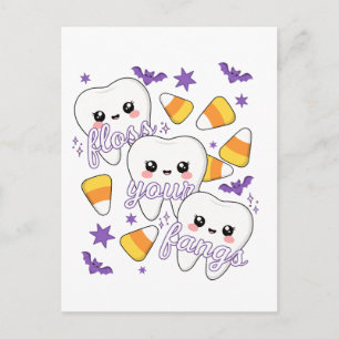 Floss Your Fangs Dental Tooth Halloween Humour Announcement Postcard