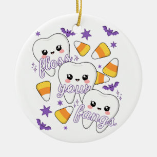 Floss Your Fangs Dental Tooth Halloween Humour Ceramic Ornament