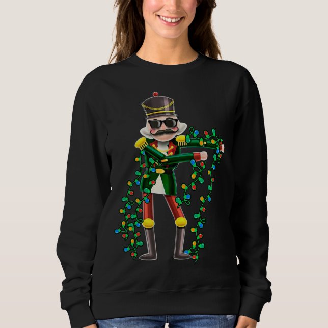Flossing Nutcracker Funny Christmas Lights Sweatshirt (Front)