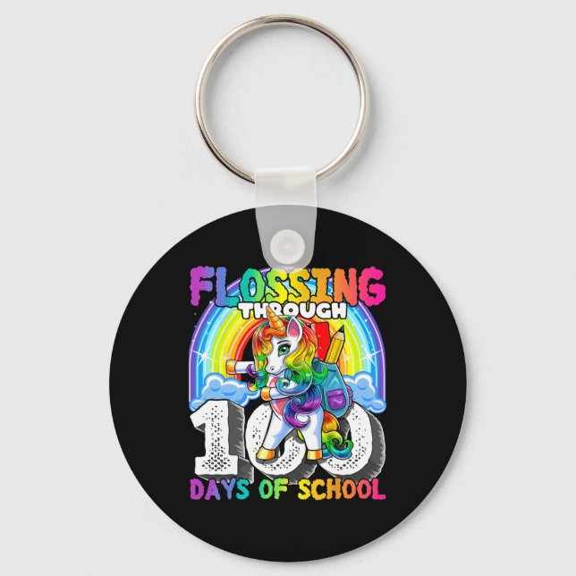 Flossing through 100 Days of School Flossing Unico Key Ring (Front)