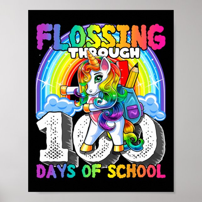 Flossing through 100 Days of School Flossing Unico Poster (Front)