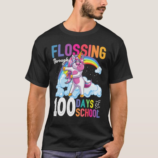Flossing Through 100 Days Of School Flossing Unico T-Shirt (Front)