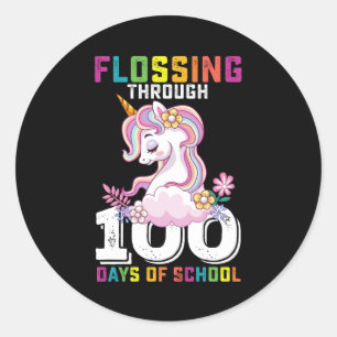 Flossing Through 100 Days of School Unicorn Classic Round Sticker