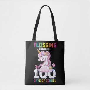 Flossing Through 100 Days of School Unicorn Tote Bag