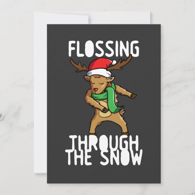 Flossing Through Snow Rudolph Reindeer Christmas Holiday Card (Front)