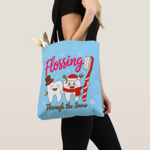 Flossing Through The Snow Christmas Tooth Dentist Tote Bag