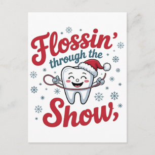 Flossing Thru the Snow Funny Xmas Christmas Announcement Postcard