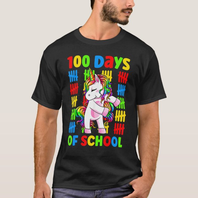 Flossing Unicorn 100 Day Of School 100 Days Smarte T-Shirt (Front)