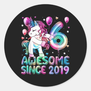 Flossing Unicorn 6 Year Old 6th Birthday Girl Unic Classic Round Sticker