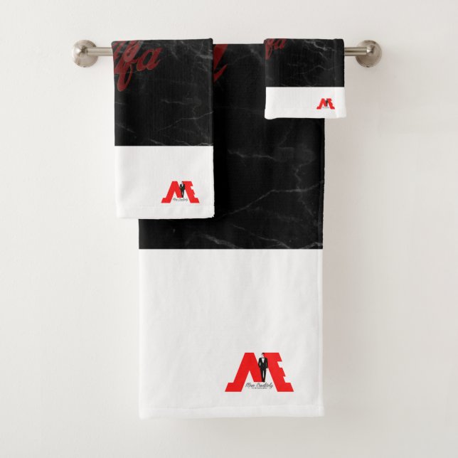 FloState Design "ME" Man Eruditely Stay Alfa blk Bath Towel Set (Insitu)
