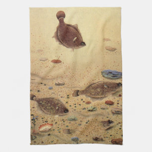 Flounders or Flat Fish, Vintage Marine Ocean Life  Tea Towel