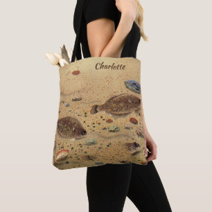 Flounders or Flat Fish, Vintage Marine Ocean Life Tote Bag