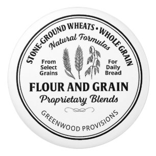 Flour Grain Label Vintage Typography Ceramic Knob