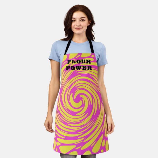 Flour Power Psychedelic Pink Yellow Apron (Worn)