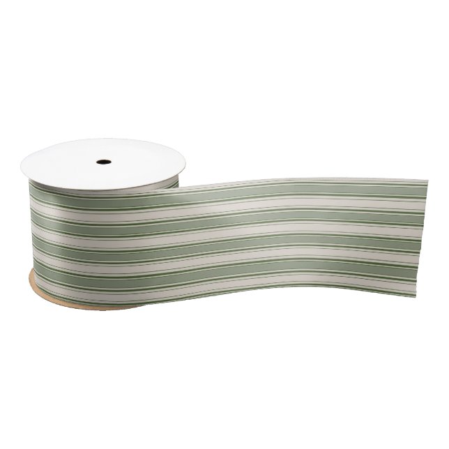 Flour Sack Dbl Stripe in Evergreen and Ivory Satin Ribbon (Spool)