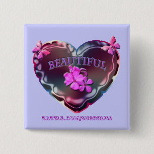 Flourescent Heart Square Button
