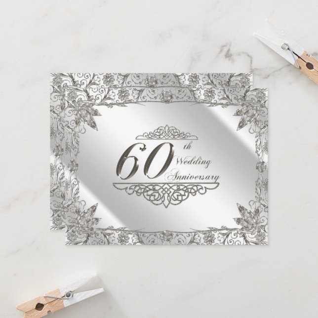 Flourish 60th Diamond Wedding Anniversary Invite (Front/Back In Situ)