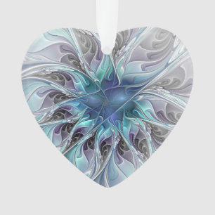 Flourish Abstract Fractal Flower With Blue Heart Ornament