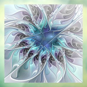 Flourish Abstract Modern Fractal Flower With Blue