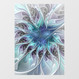 Flourish Abstract Modern Fractal Flower With Blue