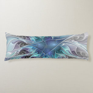 Flourish Abstract Modern Fractal Flower With Blue Body Cushion