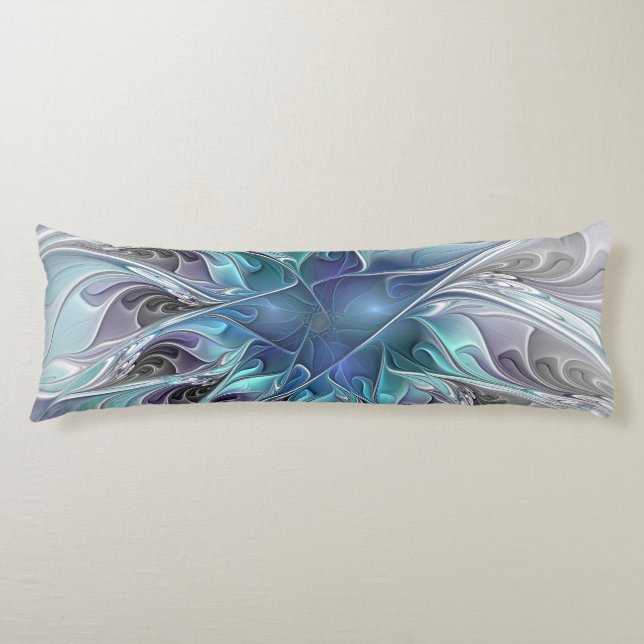 Flourish Abstract Modern Fractal Flower With Blue Body Cushion (Front)