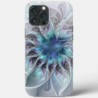 Flourish Abstract Modern Fractal Flower With Blue