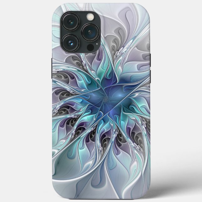 Flourish Abstract Modern Fractal Flower With Blue Case-Mate iPhone Case (Back)
