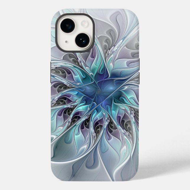 Flourish Abstract Modern Fractal Flower With Blue Case-Mate iPhone Case (Back)
