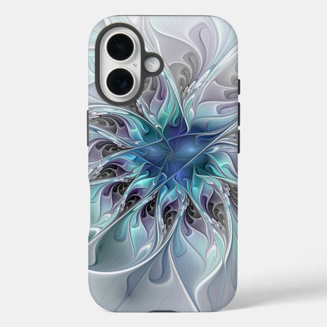 Flourish Abstract Modern Fractal Flower With Blue Case-Mate iPhone Case (Back)