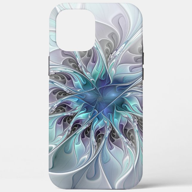 Flourish Abstract Modern Fractal Flower With Blue Case-Mate iPhone Case (Back)
