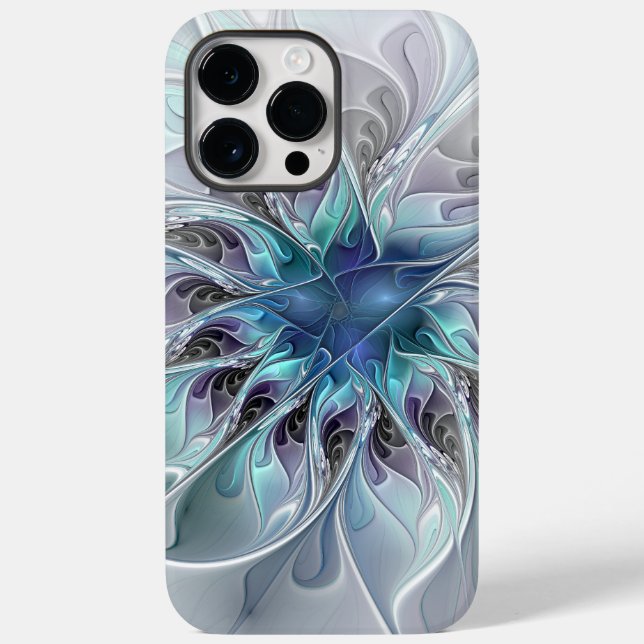 Flourish Abstract Modern Fractal Flower With Blue Case-Mate iPhone Case (Back)