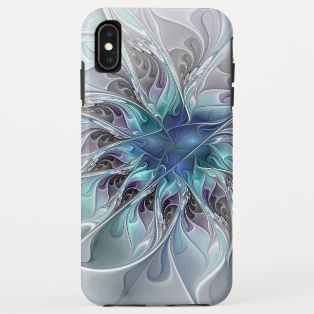 Flourish Abstract Modern Fractal Flower With Blue Case-Mate iPhone Case (Back)