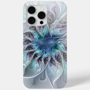 Flourish Abstract Modern Fractal Flower With Blue iPhone 15 Pro Max Case