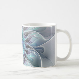 Flourish Abstract Modern Fractal Flower With Blue Coffee Mug