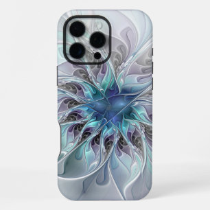 Flourish Abstract Modern Fractal Flower With Blue iPhone 16 Pro Max Case