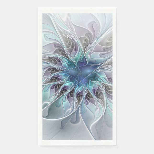 Flourish Abstract Modern Fractal Flower With Blue Napkin (Front)