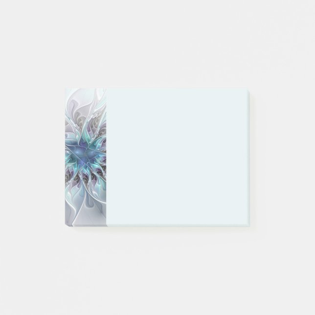 Flourish Abstract Modern Fractal Flower With Blue Post-it Notes (Front)