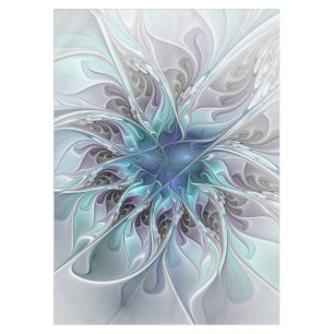 Flourish Abstract Modern Fractal Flower With Blue Tablecloth