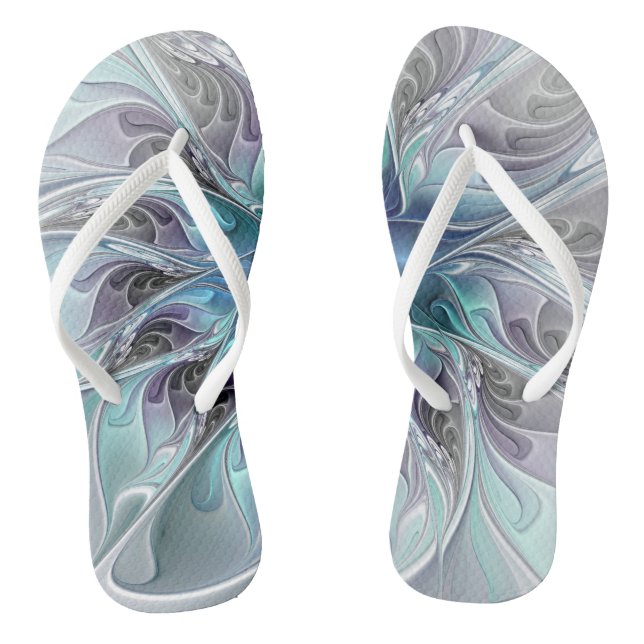Flourish Abstract Modern Fractal Flower With Blue Thongs (Footbed)