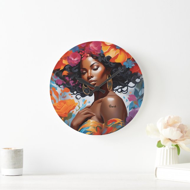 Flourish African American Black Woman Large Clock (Home)