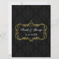 flourish black gold damask Christmas Invitations
