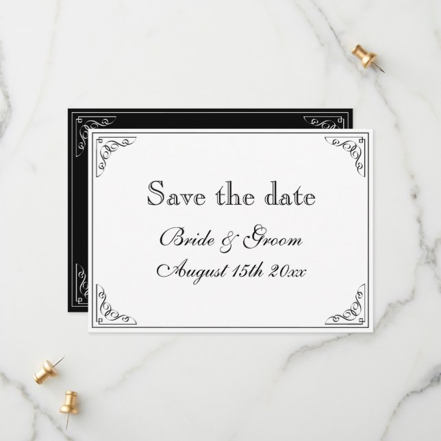 Flourish border retro wedding save the date cards  (Front/Back In Situ)