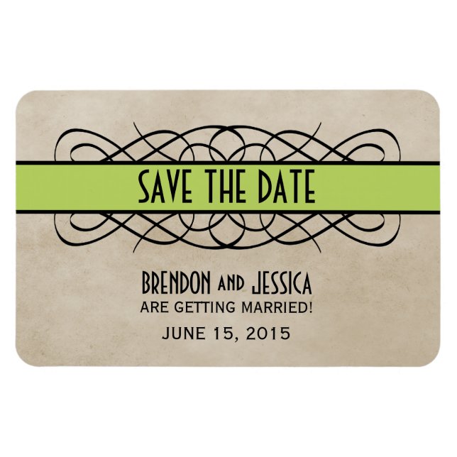 Flourish Border Save the Date Magnet, Green Magnet (Horizontal)